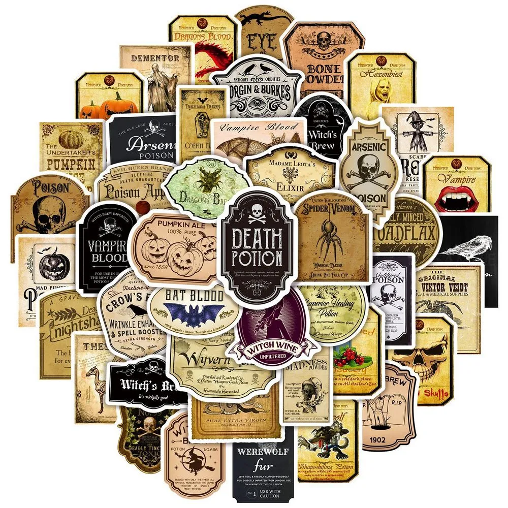 50pcs Halloween Magic Potion Bottle Labels Stickers