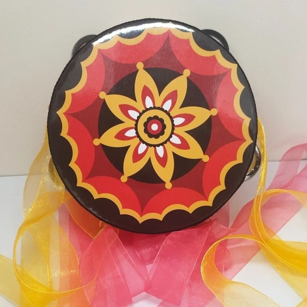 6 Inch Tambourine with Ribbons Dance Performance Musical Instruments