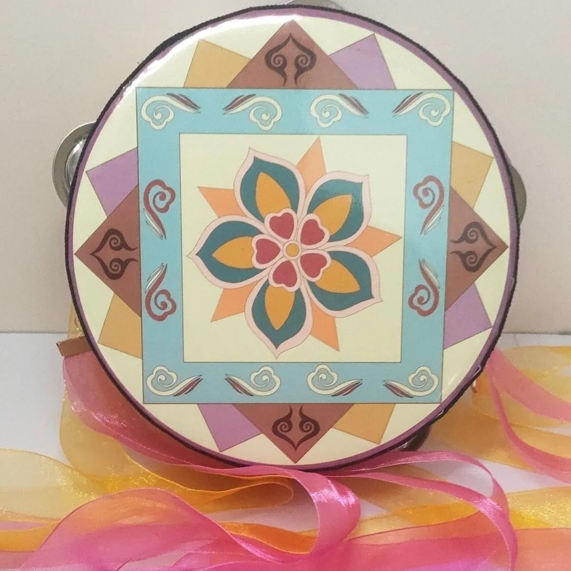 6 Inch Tambourine with Ribbons Dance Performance Musical Instruments