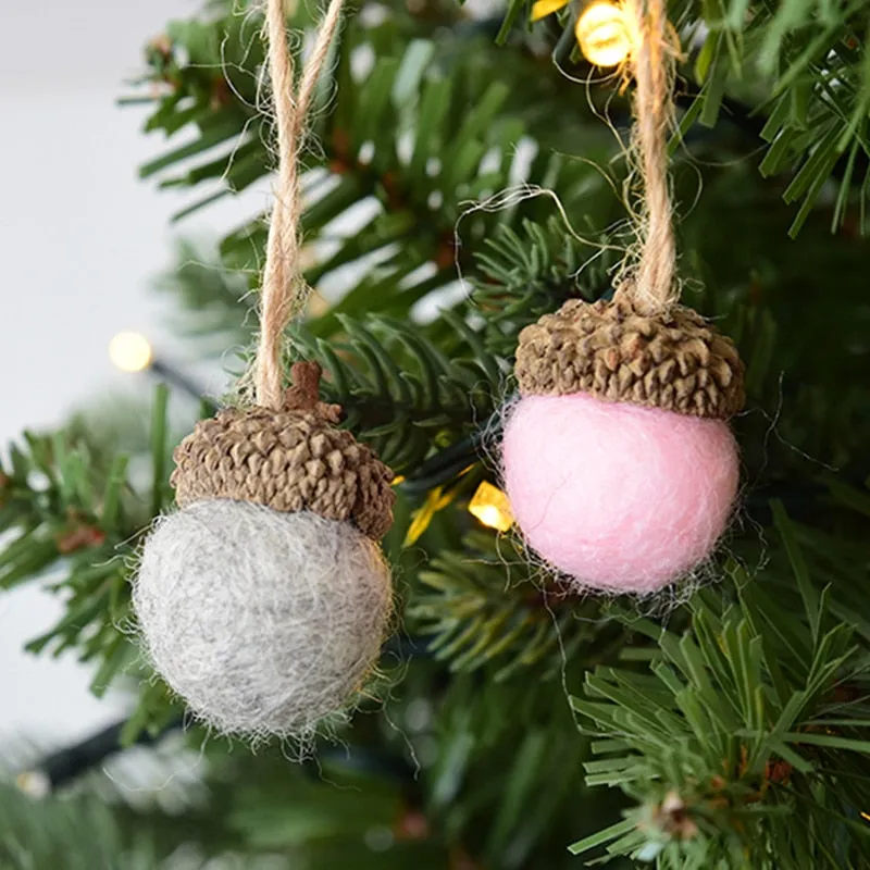 6pcs Acorn Xmas Tree Ornament Wool Felt Pine Cone