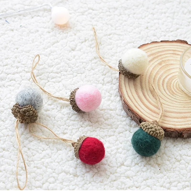 6pcs Acorn Xmas Tree Ornament Wool Felt Pine Cone