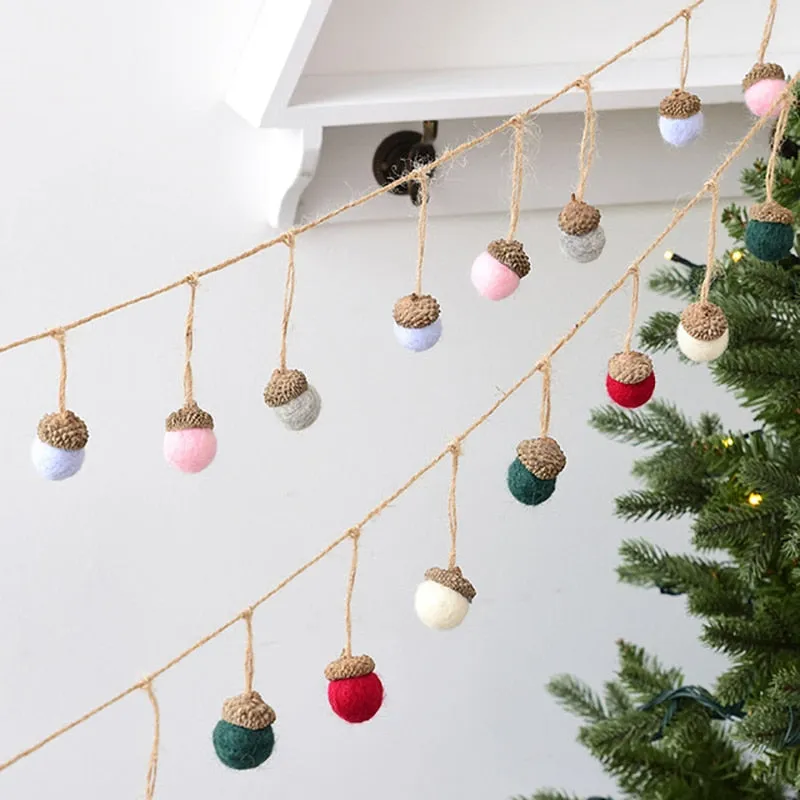 6pcs Acorn Xmas Tree Ornament Wool Felt Pine Cone