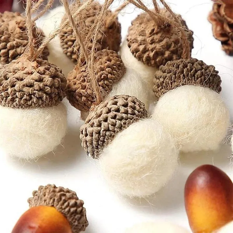 6pcs Acorn Xmas Tree Ornament Wool Felt Pine Cone
