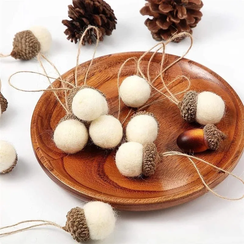 6pcs Acorn Xmas Tree Ornament Wool Felt Pine Cone