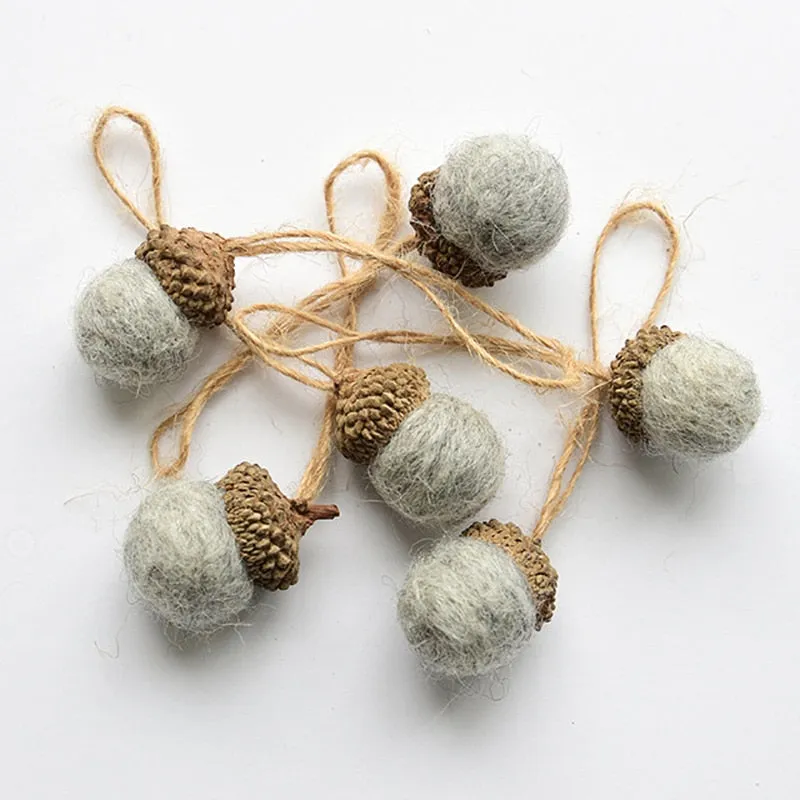 6pcs Acorn Xmas Tree Ornament Wool Felt Pine Cone