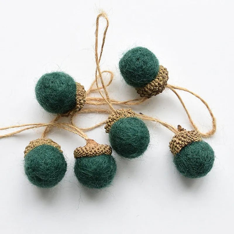 6pcs Acorn Xmas Tree Ornament Wool Felt Pine Cone