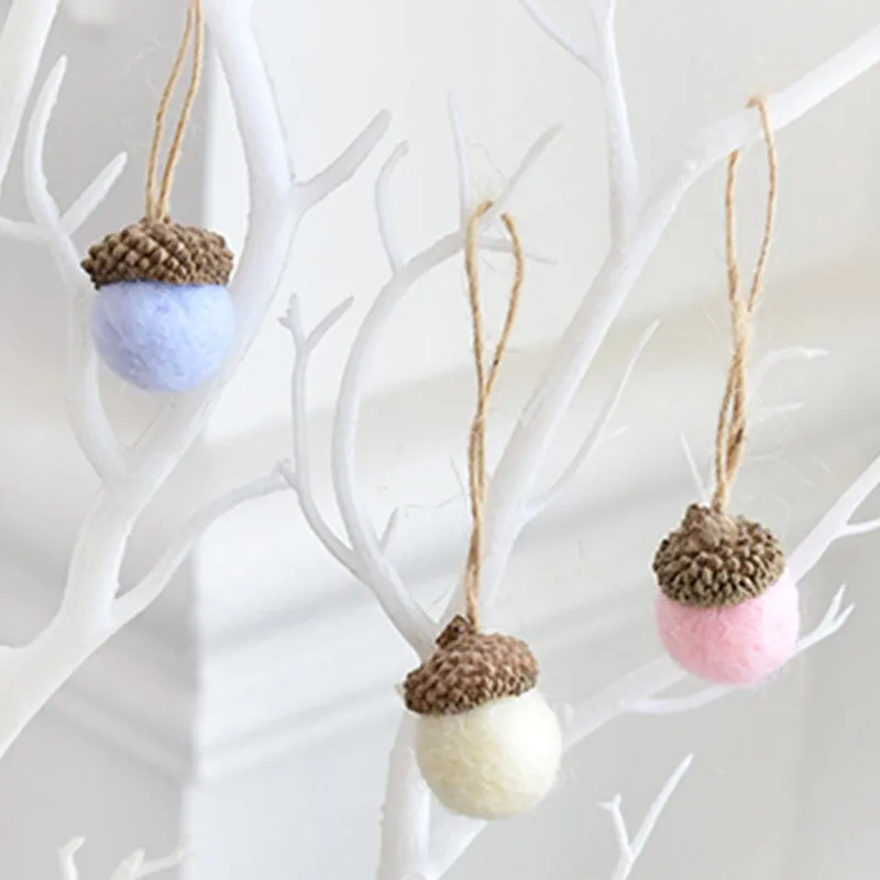 6pcs Acorn Xmas Tree Ornament Wool Felt Pine Cone