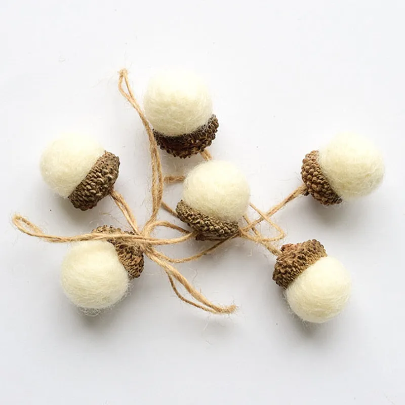 6pcs Acorn Xmas Tree Ornament Wool Felt Pine Cone