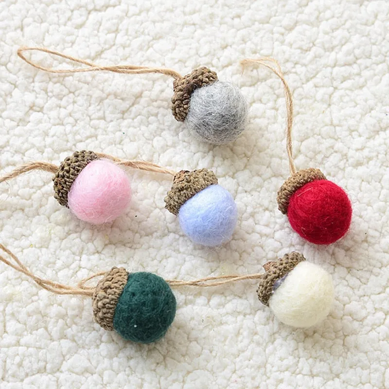 6pcs Acorn Xmas Tree Ornament Wool Felt Pine Cone