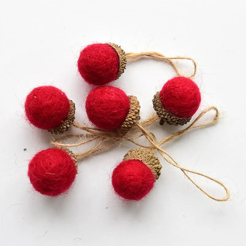 6pcs Acorn Xmas Tree Ornament Wool Felt Pine Cone