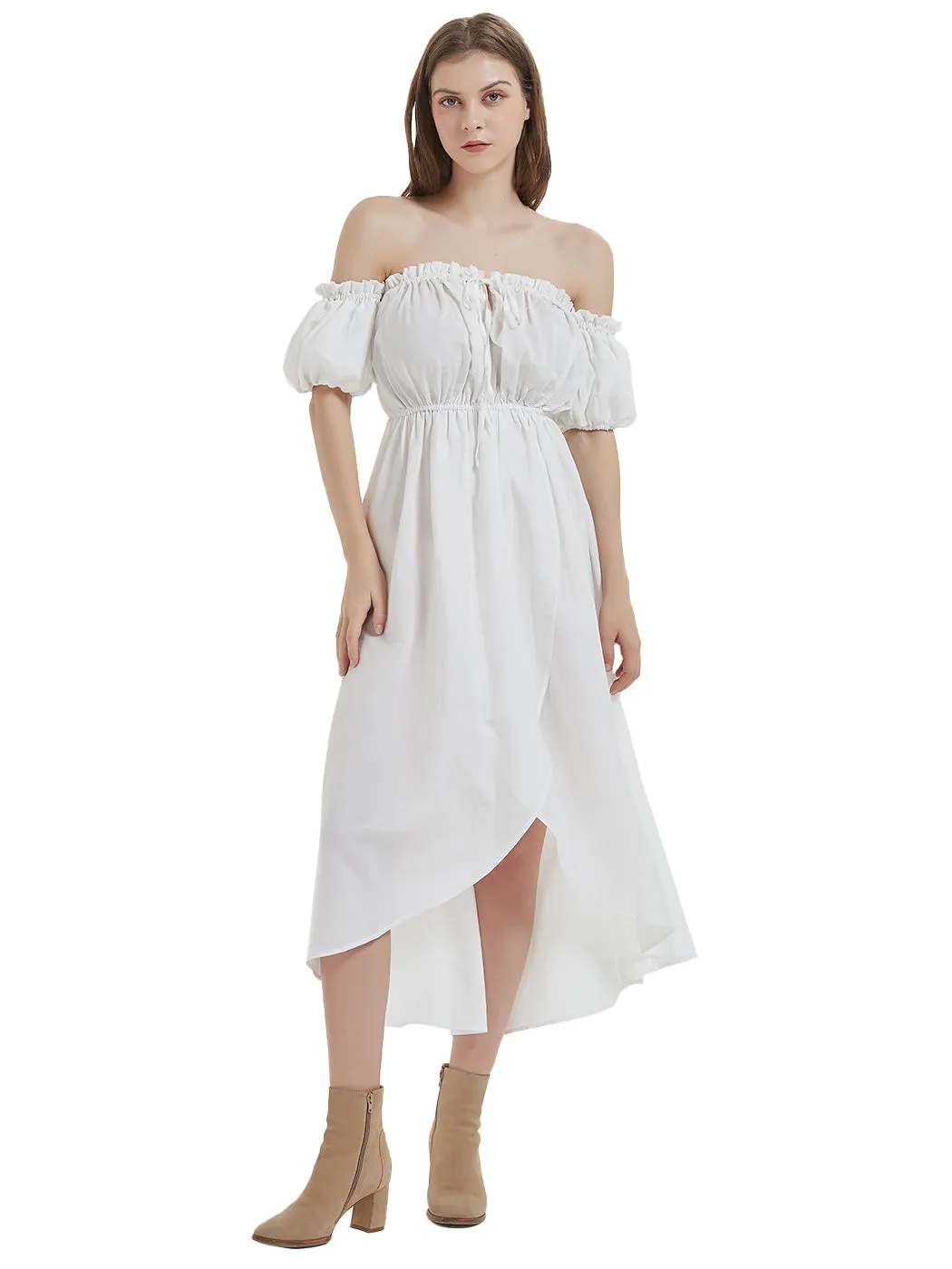 Anna-Kaci Women White Summer Fall Renaissance Dresses Casual Boho Lantern Sleeve Off Shoulder Fairy Long Dress