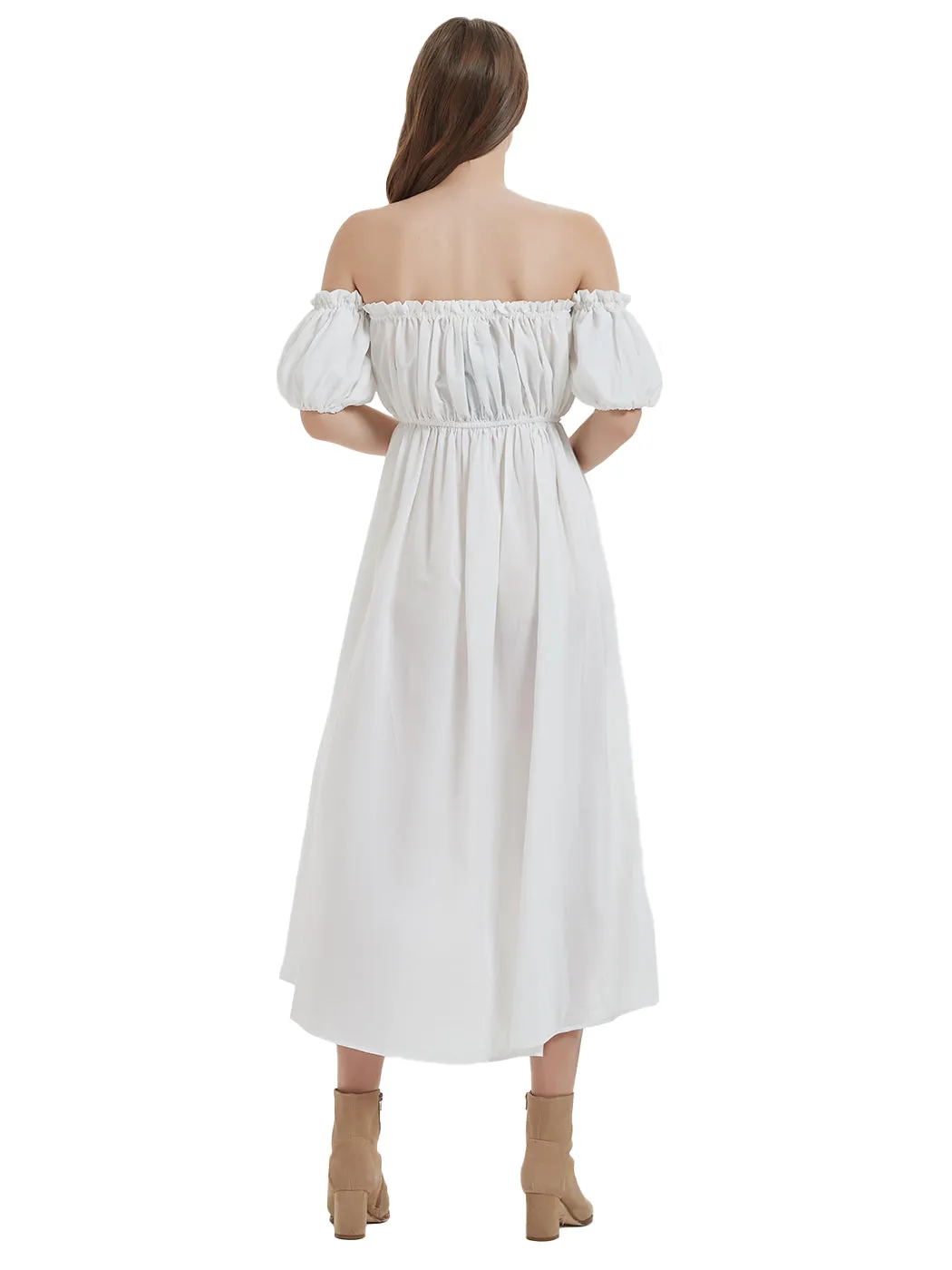 Anna-Kaci Women White Summer Fall Renaissance Dresses Casual Boho Lantern Sleeve Off Shoulder Fairy Long Dress