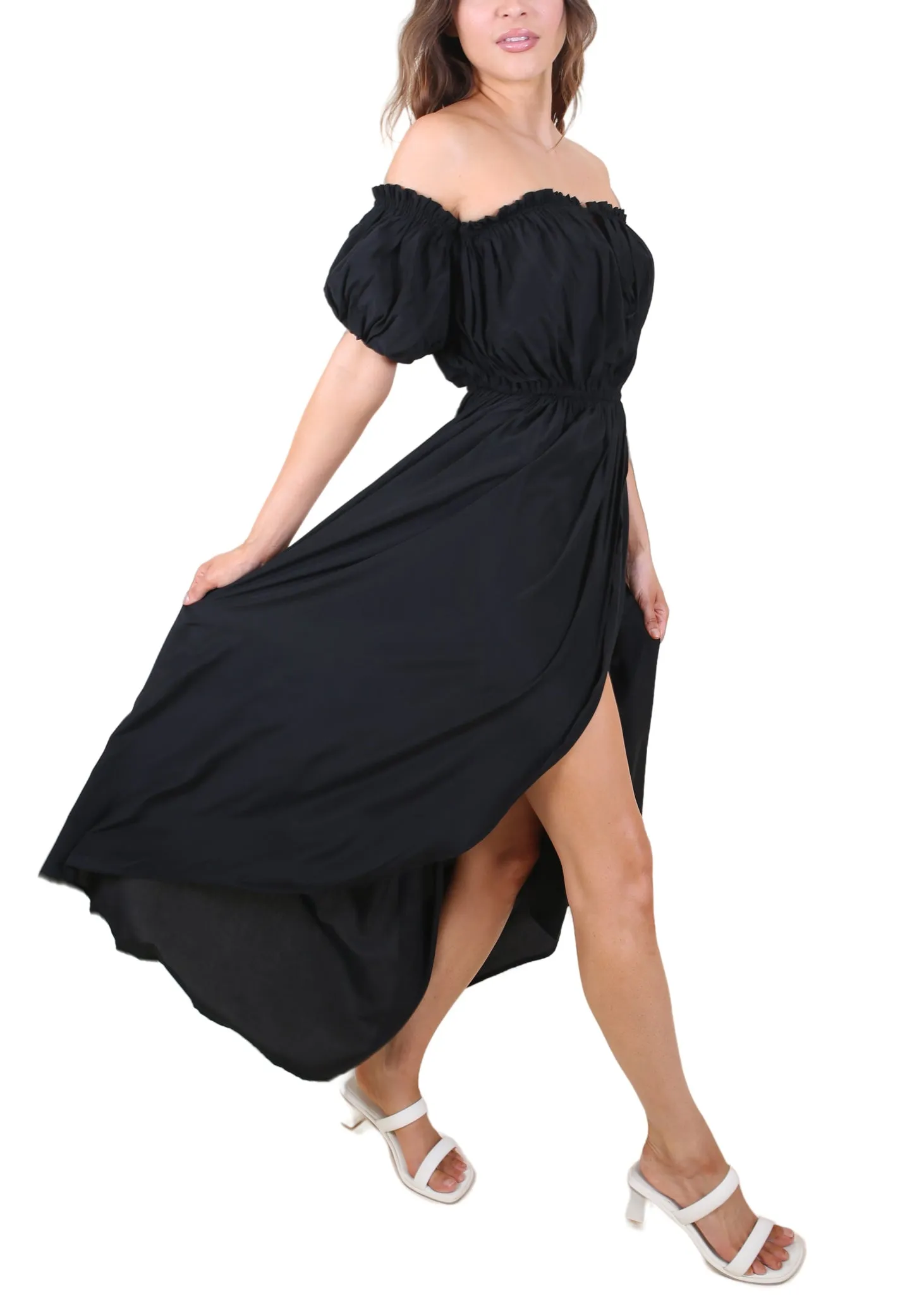 Anna-Kaci Women White Summer Fall Renaissance Dresses Casual Boho Lantern Sleeve Off Shoulder Fairy Long Dress