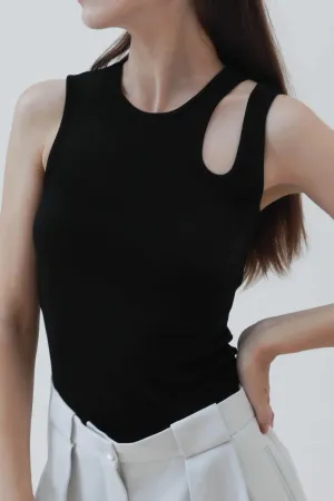 Asymmetrical Black Tank Top