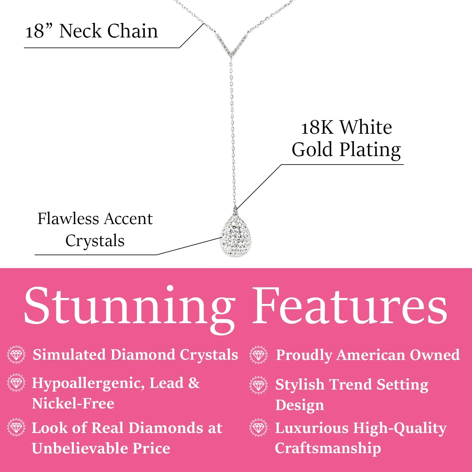 Bailey 18k White Gold Plated Drop Dangle Stud Earrings with Swarovski Crystals