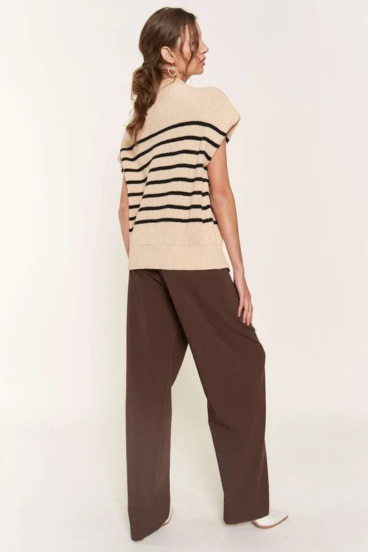 Beige Striped Sweater Vest