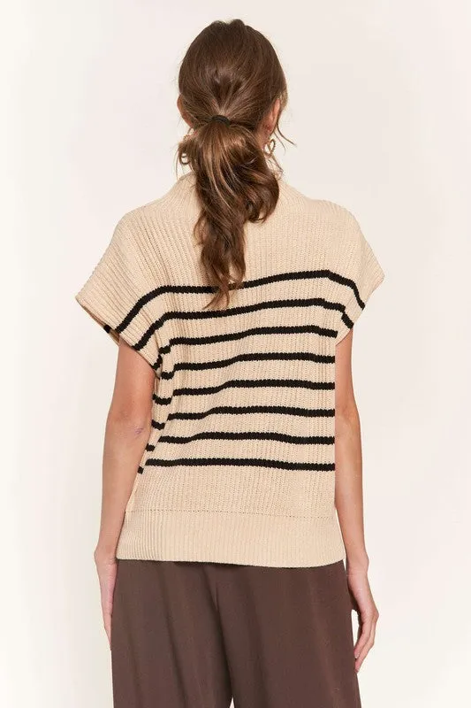 Beige Striped Sweater Vest