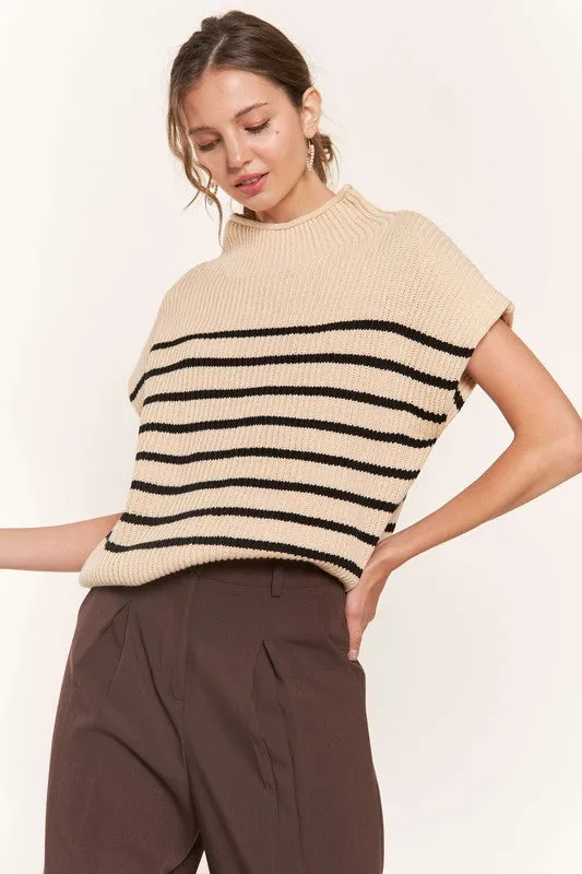 Beige Striped Sweater Vest