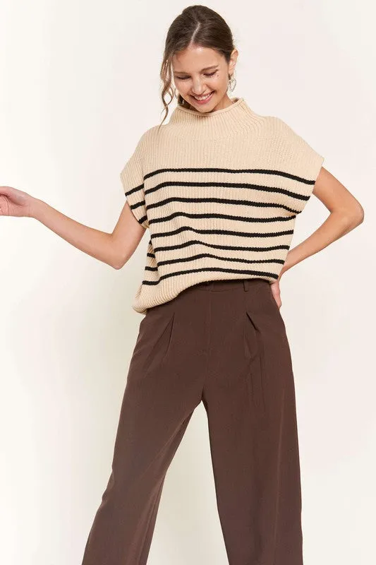 Beige Striped Sweater Vest