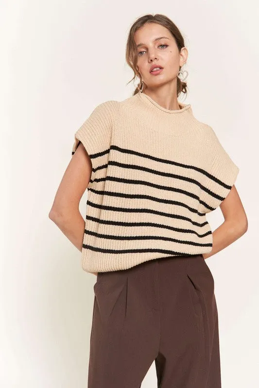 Beige Striped Sweater Vest