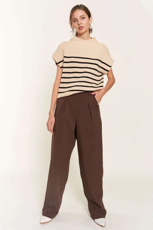 Beige Striped Sweater Vest