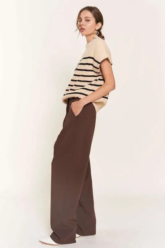 Beige Striped Sweater Vest