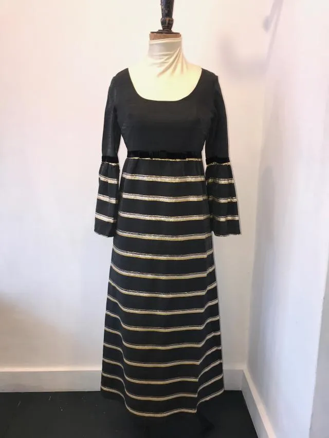 Berketex Maxi Dress Gold Stripe on Black