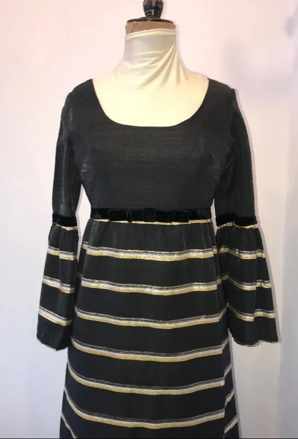 Berketex Maxi Dress Gold Stripe on Black