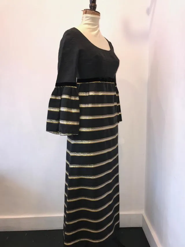 Berketex Maxi Dress Gold Stripe on Black