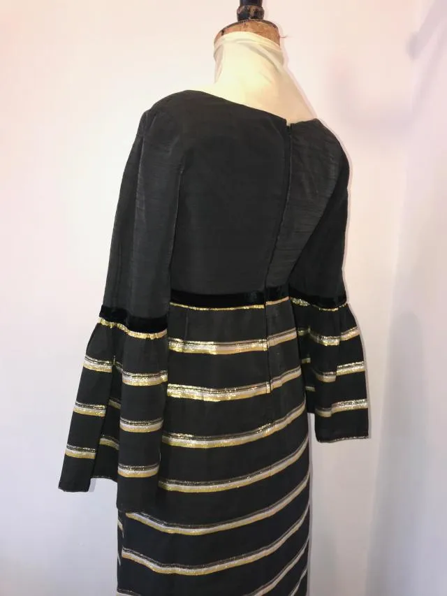 Berketex Maxi Dress Gold Stripe on Black