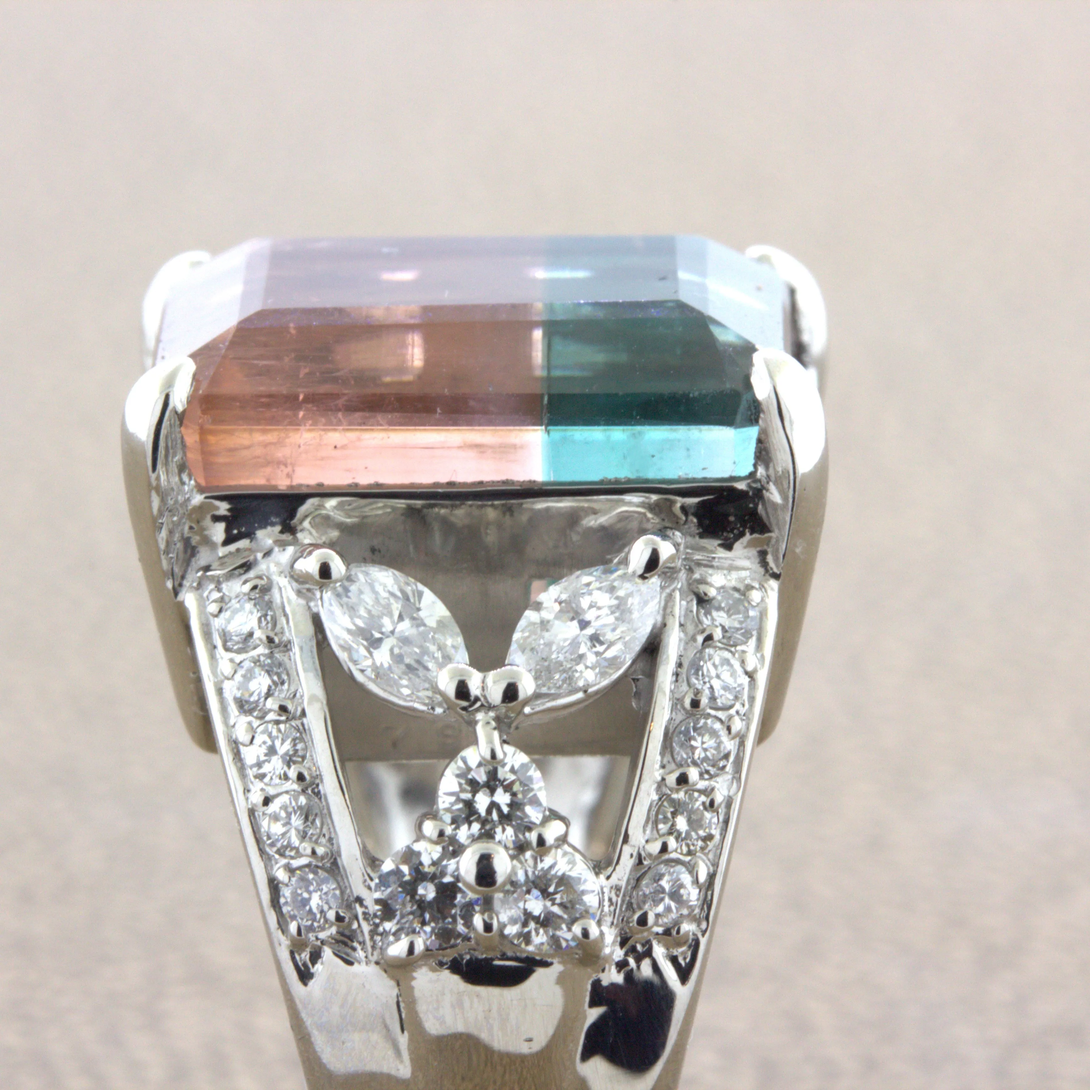 Bi-Color Tourmaline Diamond Platinum Floral Ring