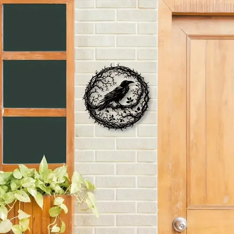 Black Bird Raven Crow Metal Wall Art Garden Decor