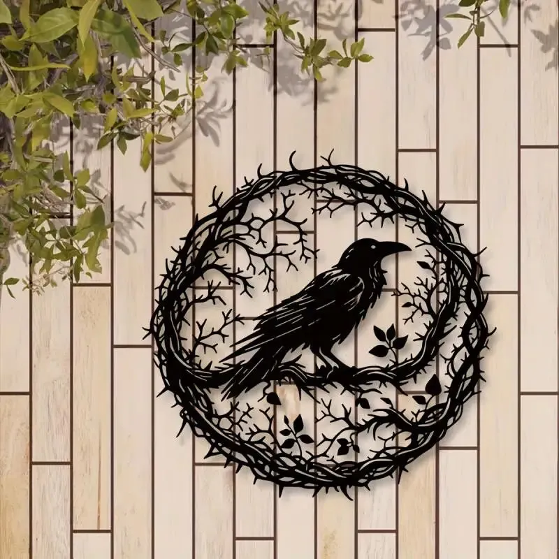 Black Bird Raven Crow Metal Wall Art Garden Decor