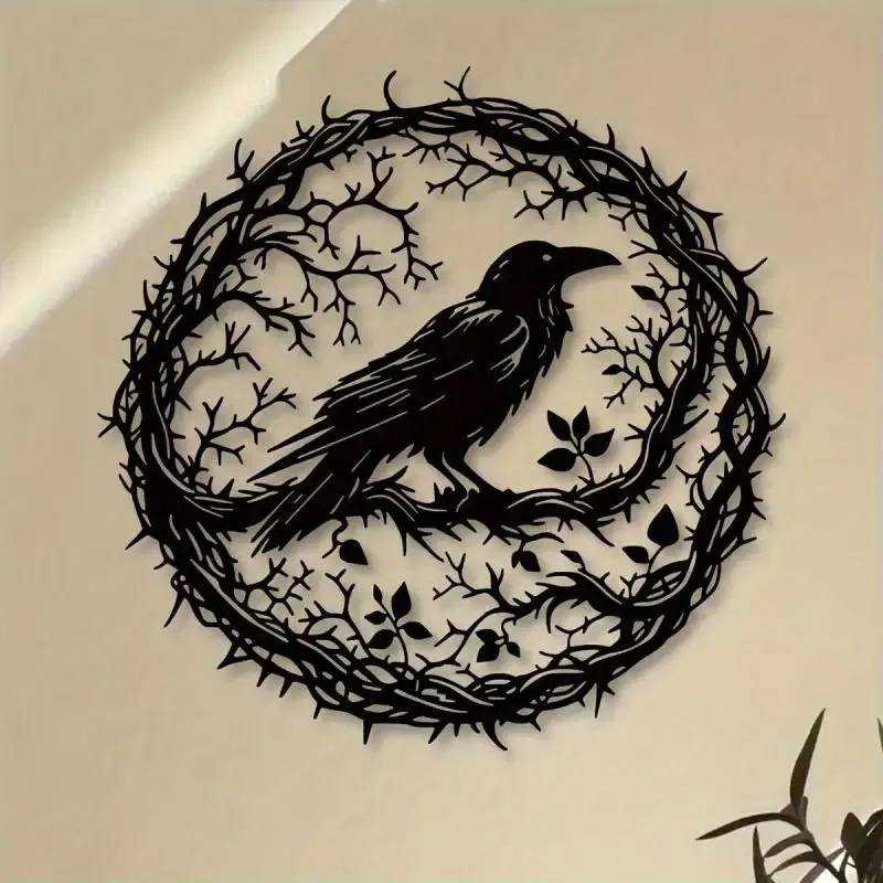 Black Bird Raven Crow Metal Wall Art Garden Decor