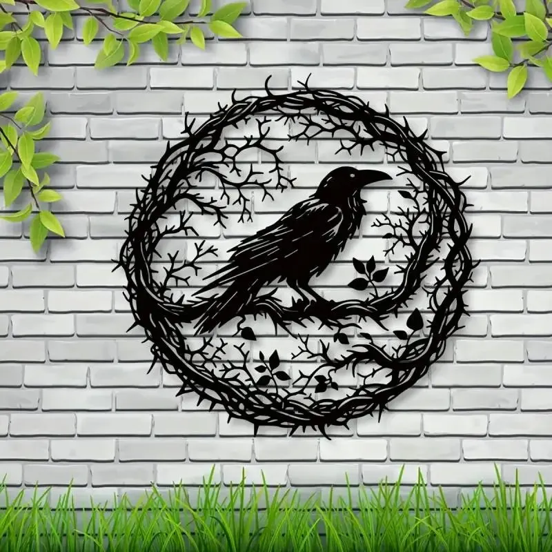 Black Bird Raven Crow Metal Wall Art Garden Decor