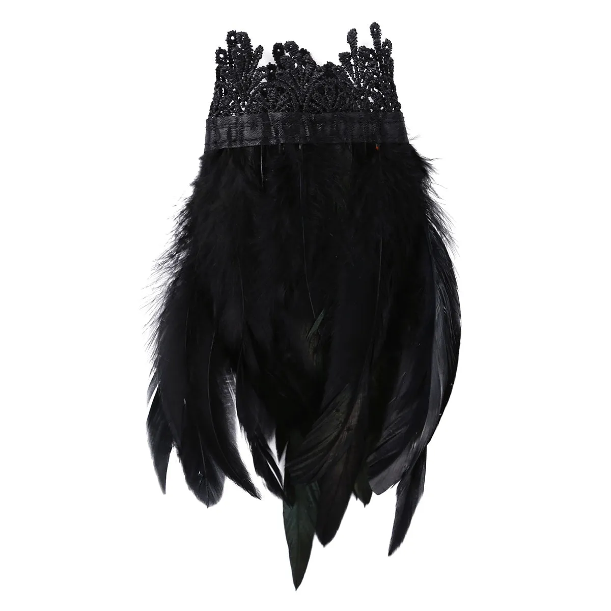 Black Natural Feather Wrist Cuffs with Ribbon Ties
