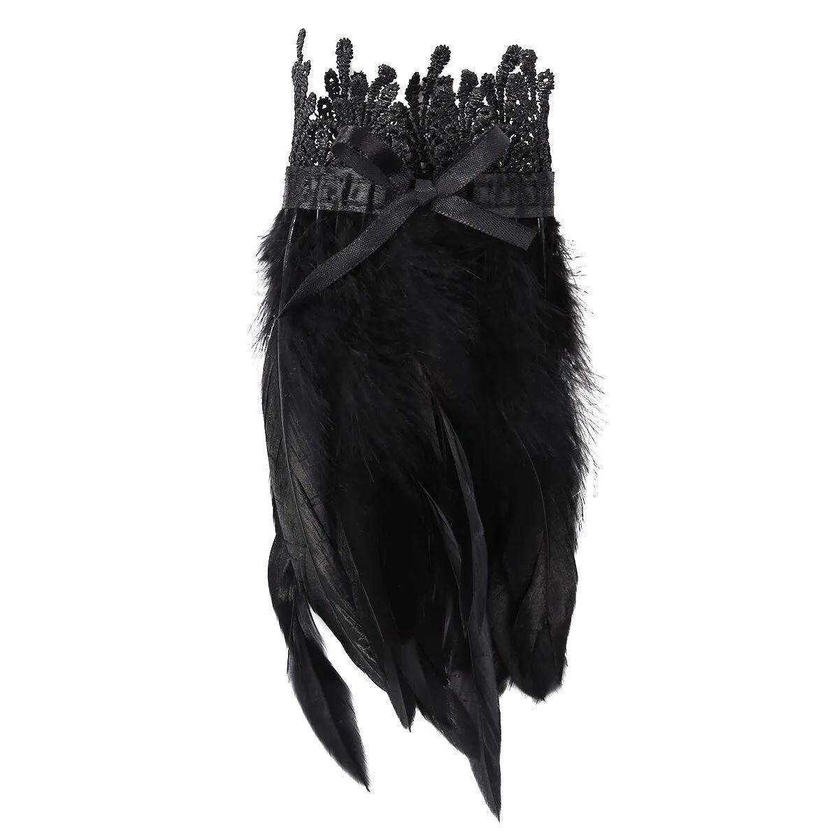 Black Natural Feather Wrist Cuffs with Ribbon Ties