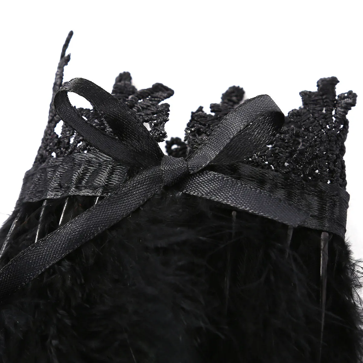 Black Natural Feather Wrist Cuffs with Ribbon Ties