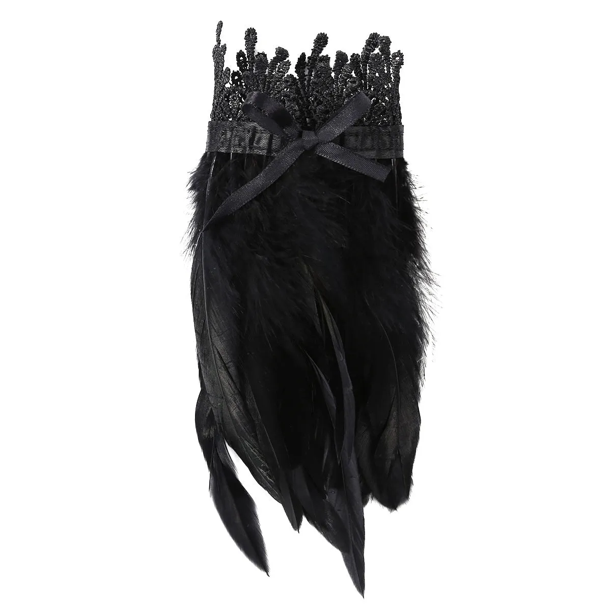 Black Natural Feather Wrist Cuffs with Ribbon Ties