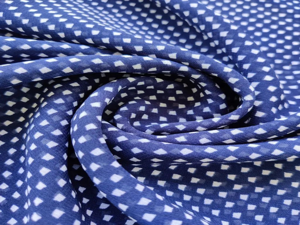 Blue White Geometric Digital Printed Georgette Fabric
