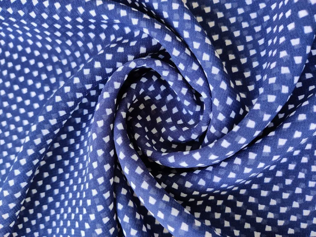 Blue White Geometric Digital Printed Georgette Fabric