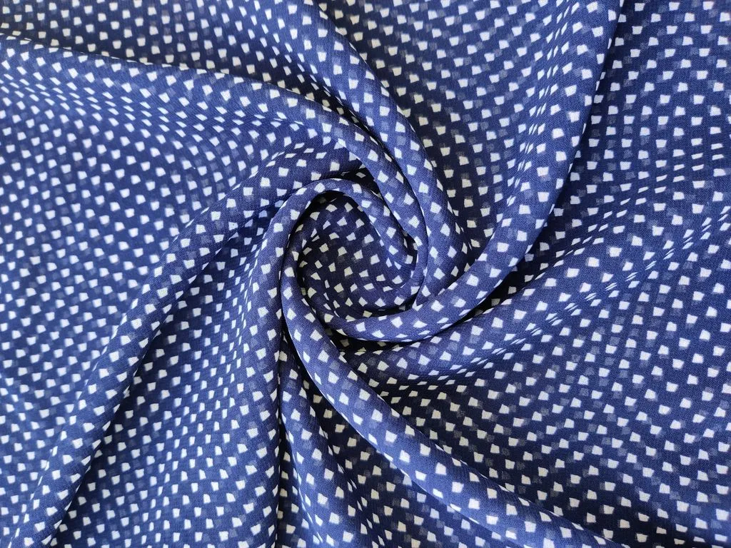 Blue White Geometric Digital Printed Georgette Fabric