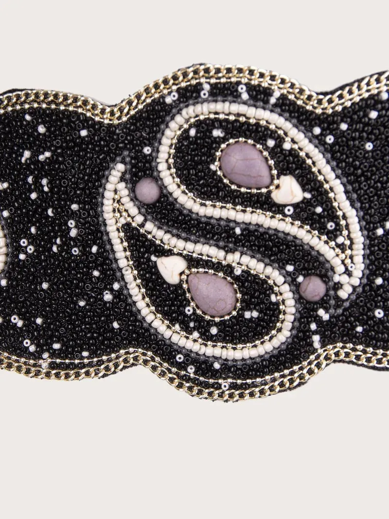 Boho Beaded Elastic Waist Wide Belt