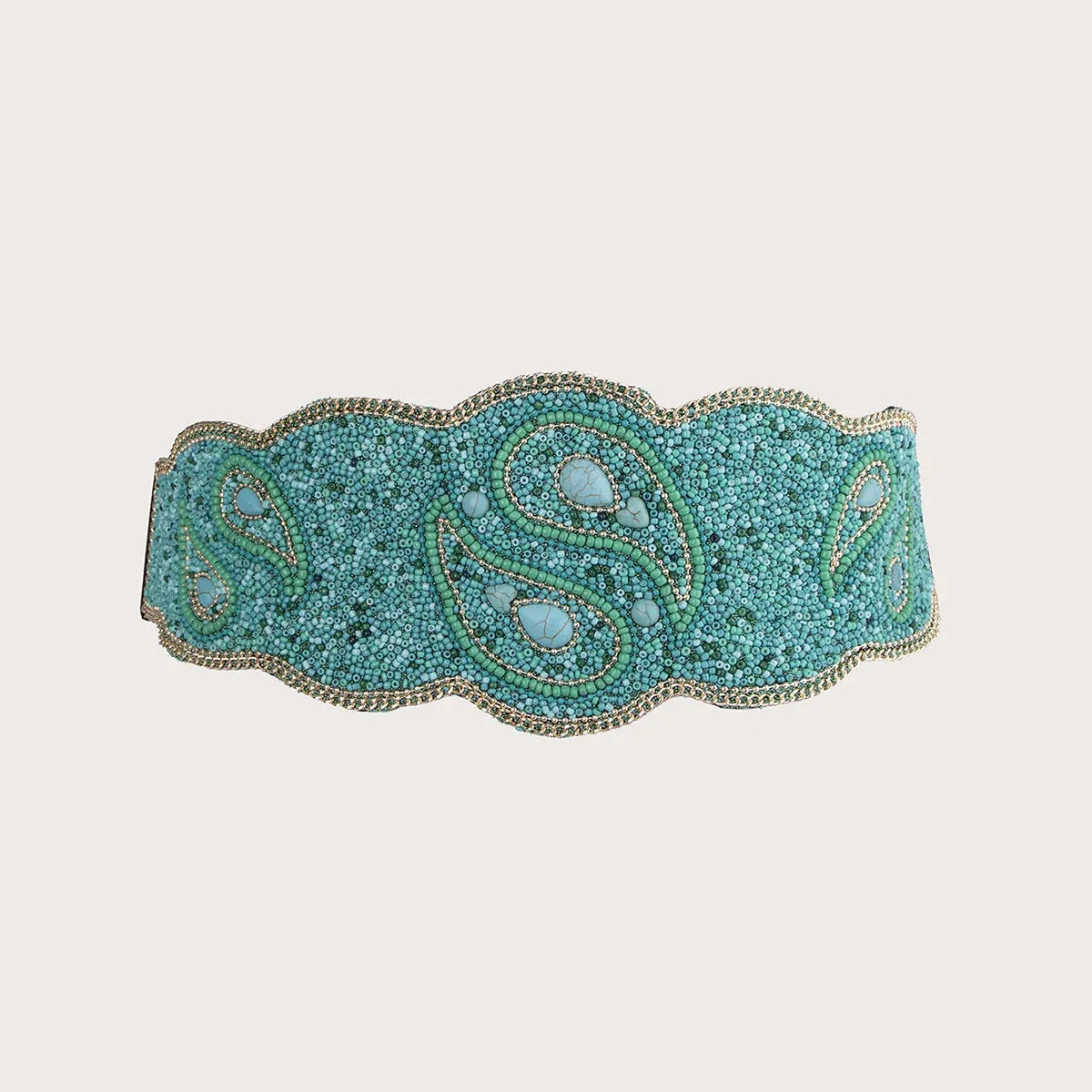 Boho Beaded Elastic Waist Wide Belt