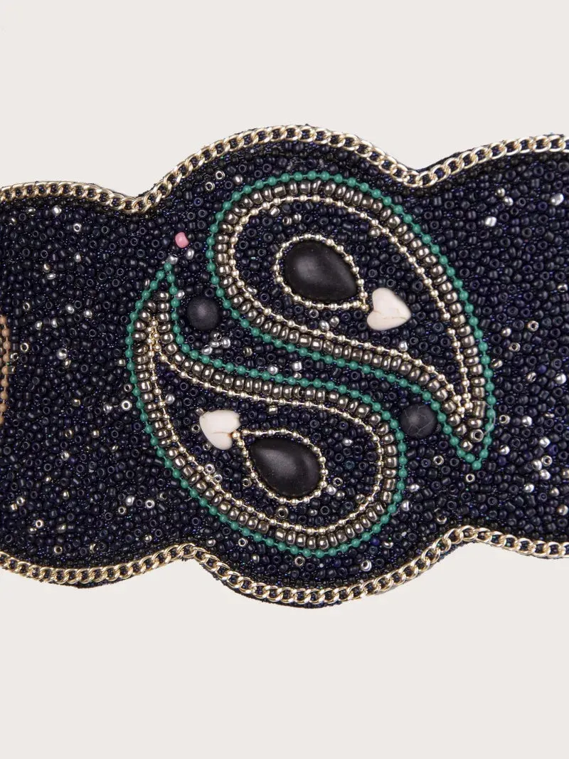 Boho Beaded Elastic Waist Wide Belt