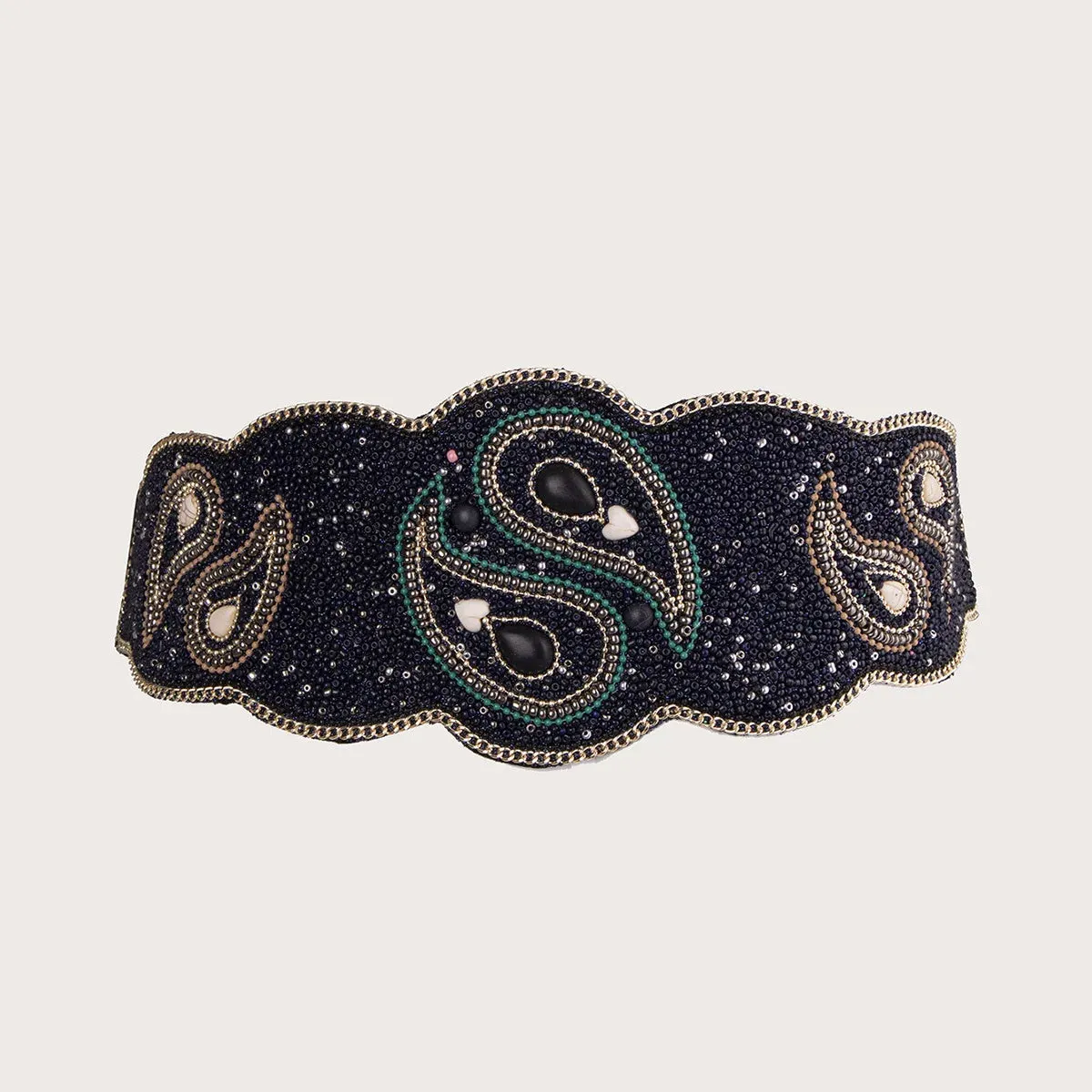 Boho Beaded Elastic Waist Wide Belt