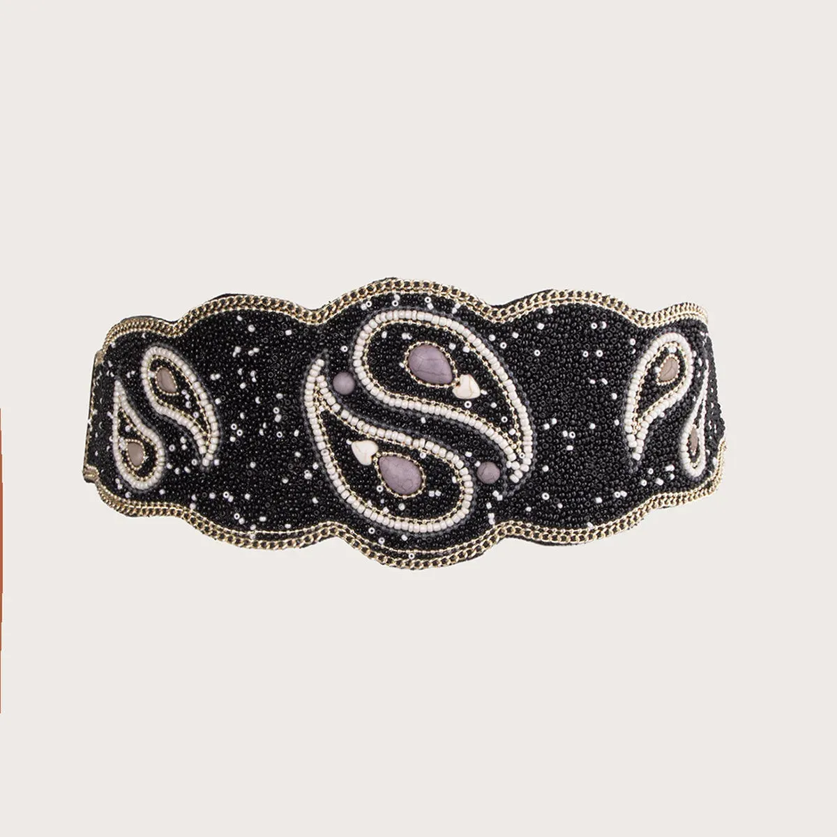 Boho Beaded Elastic Waist Wide Belt