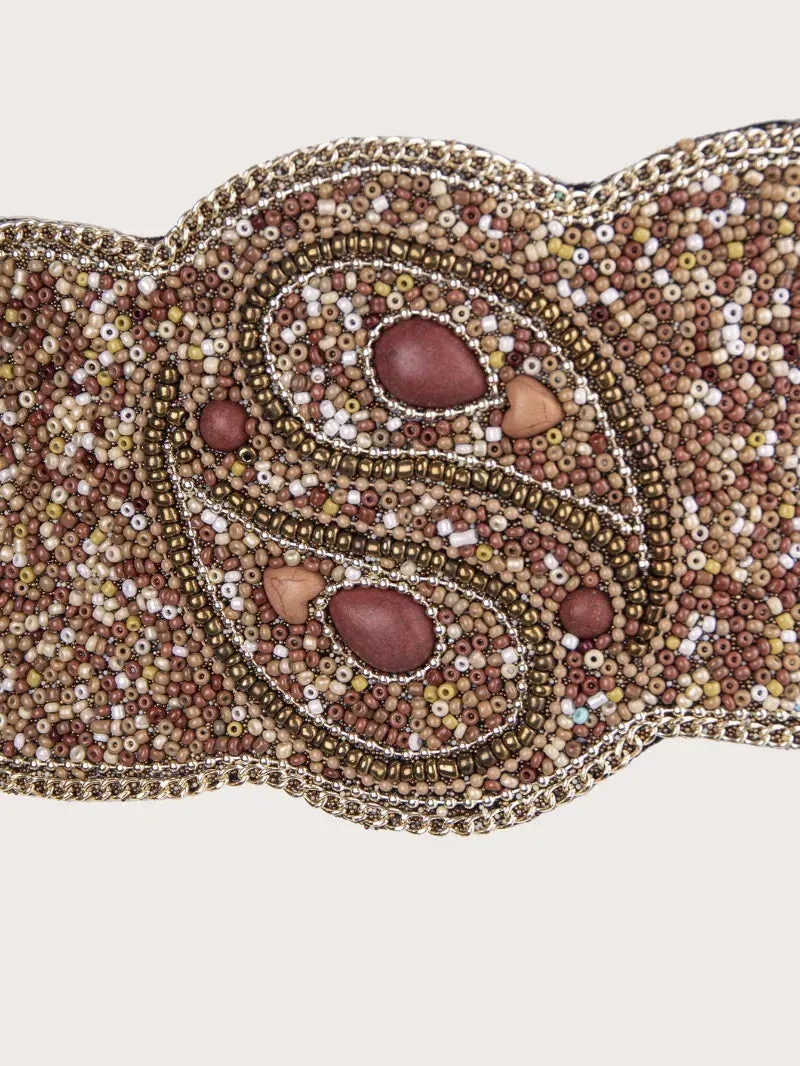 Boho Beaded Elastic Waist Wide Belt