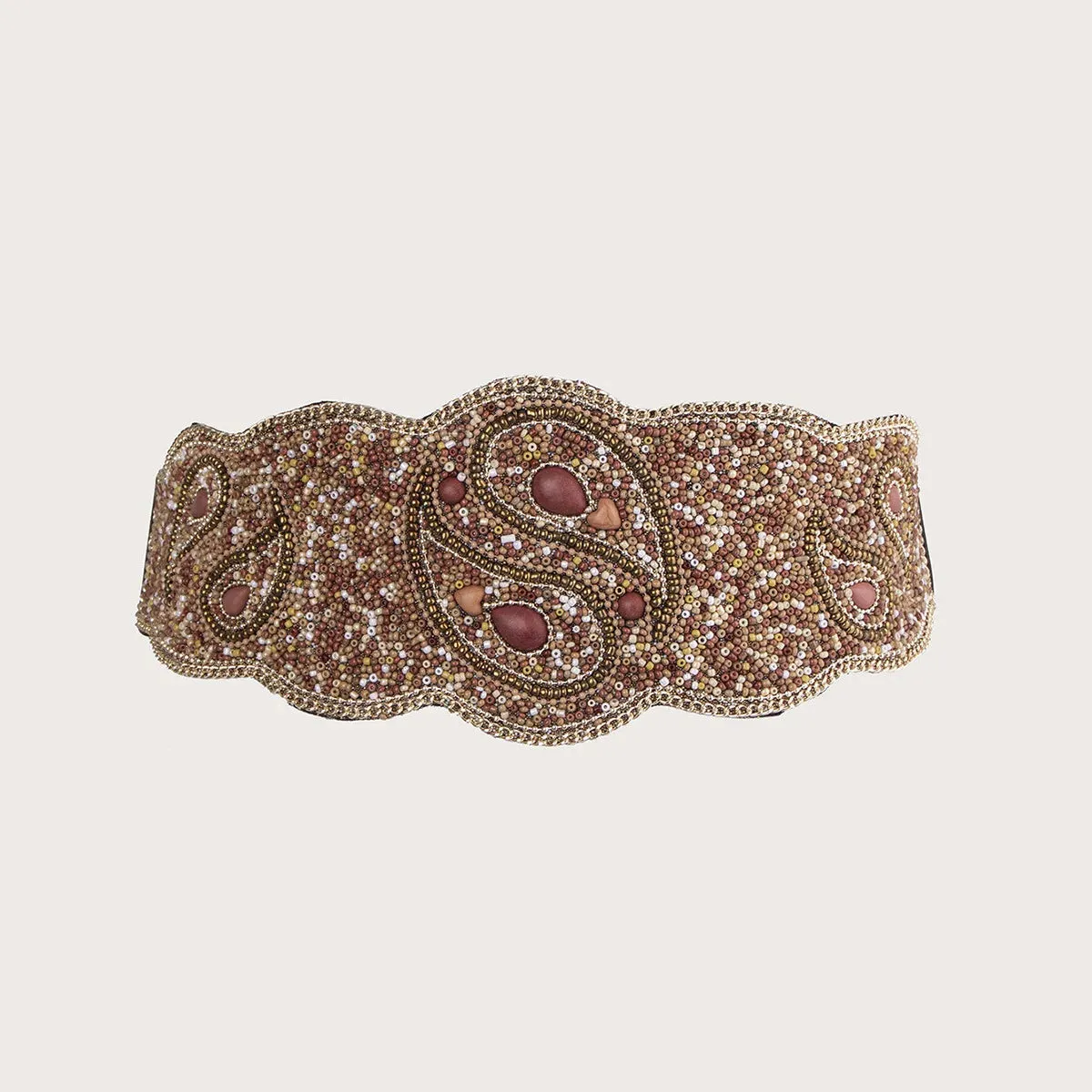 Boho Beaded Elastic Waist Wide Belt