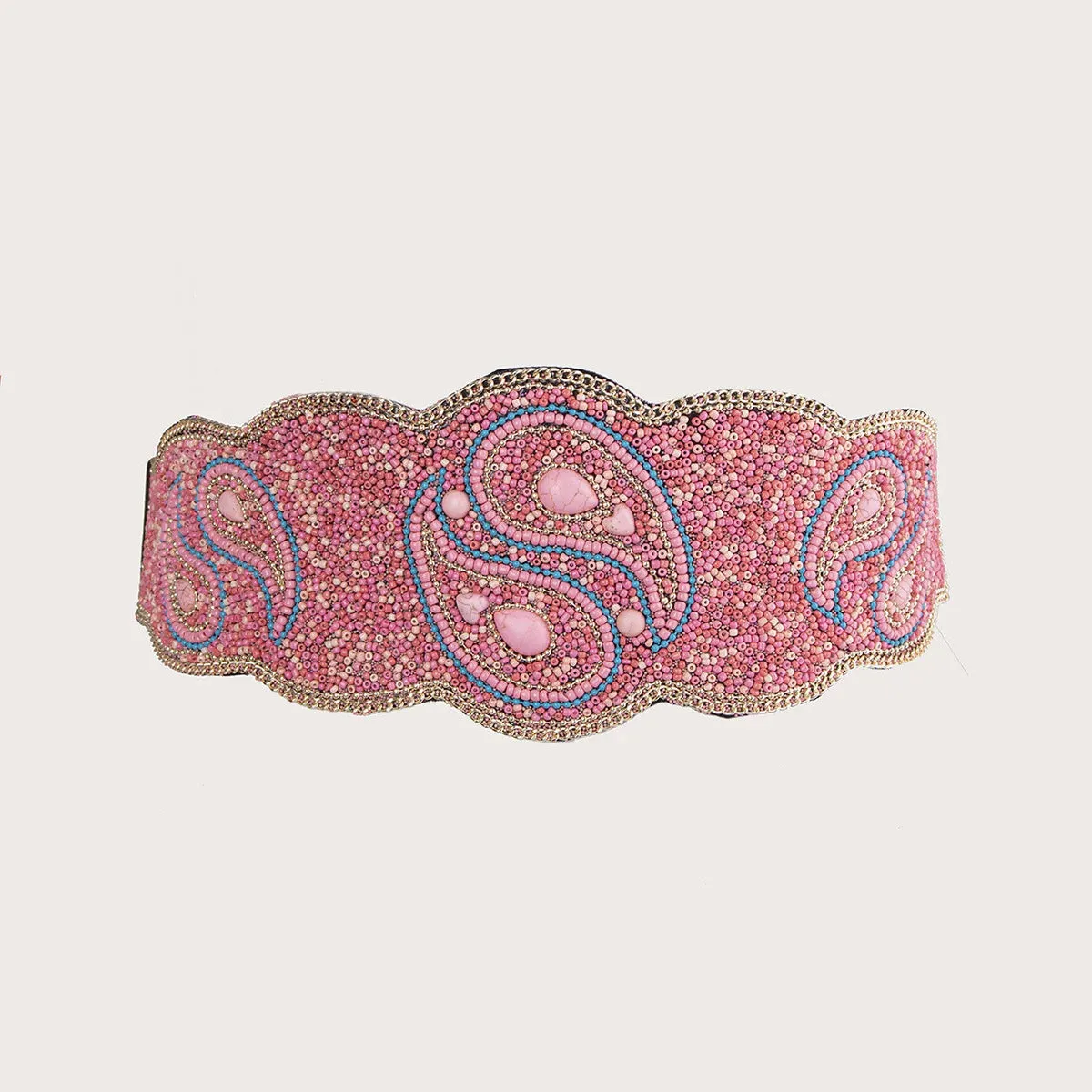 Boho Beaded Elastic Waist Wide Belt